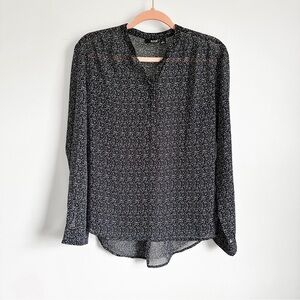 A.N.A A New Approach Navy Blue Speckle Print Poplin Blouse Top sz Small